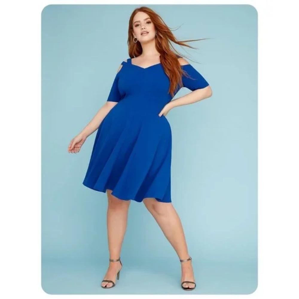 Lane Bryant Blue Strappy Cold Shoulder Fit & Flare Dress sz 20 EUC